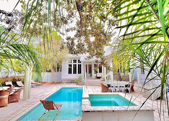 Zen Den In Rosemary Beach Charming Cottage With Heated Pool, Hot Tub, Outdoor Lanai With Tv & Fireplace,Gourment Wolf Gas Grill, Sleeps 12 In 4 King Beds & 4 Twin Xl Beds, Covered Patios, Amenity Access Included To Community Pools, Pvt Beach Walkover
