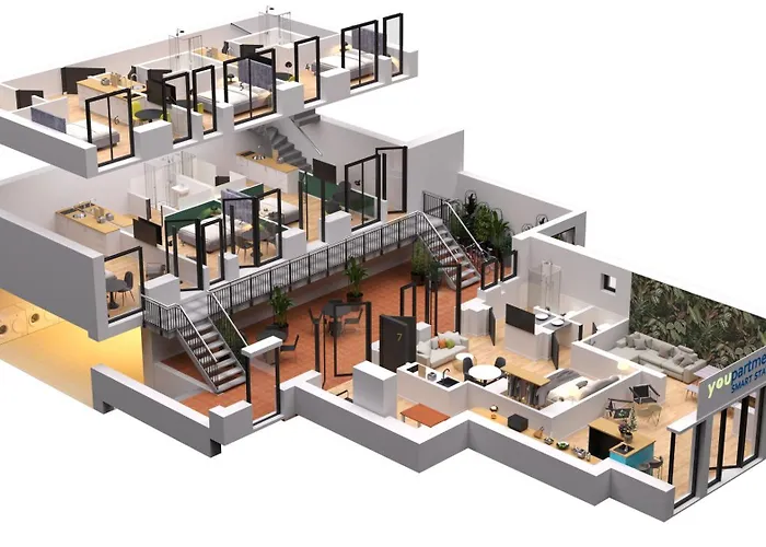 City-Studio im Innenhof mit Boxspring-Bett und Community-Raum