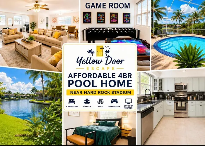 4Bdrm Waterfront Salt Water Pool Home With Outdoor Theater Game Rm Make Up Vanities In Every Room Perfect For Game Days And Concerts Trips To Miami Hard Rock Stadium And Hotel 15 Mins Away
